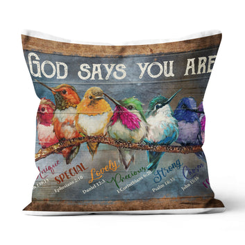 God Says You Are And Bird Linen Throw Pillow