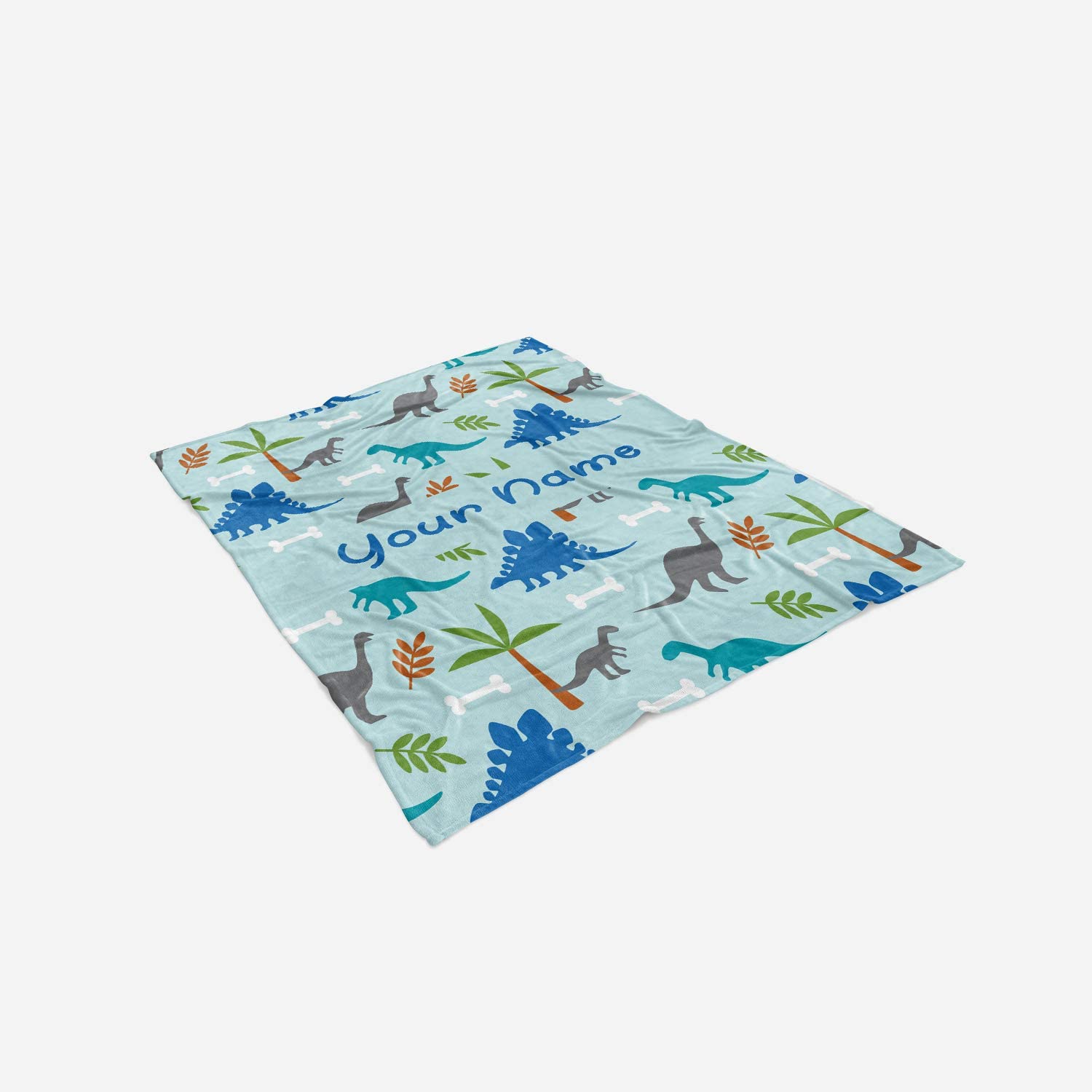 Personalized Corner Custom Dark Blue Dinosaur Fleece Throw Blanket for Kids - Boys Girls Baby Toddler Infants Blankets for Bed
