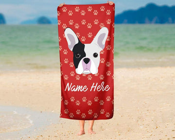Personalized Corner Custom Frenchie French Bulldog Beach Towels - Extra Large Adults Childrens Towel for Outdoor Boy Girl Fun Pool Bath Kid Baby