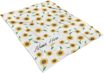 Personalized Custom Cute Sunflower Pattern Fleece and Sherpa Throw Blanket for Boys, Girls, Kids, Baby - Toddler Sun Flower Blankets Perfect for Bedtime,...