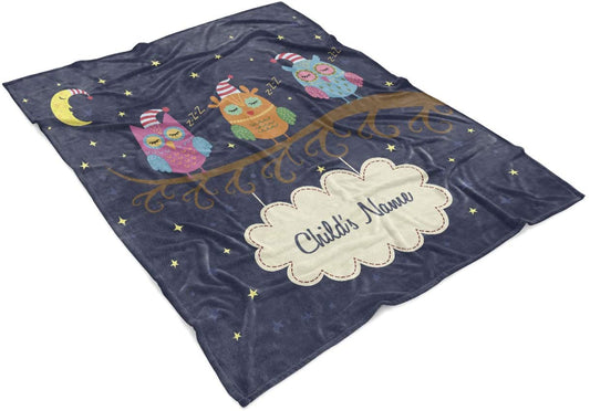 Personalized Corner Custom Sleepy Owls Purple Fleece Throw Blanket for Kids - Boys Girls Baby Toddler Infants Good Night Sleepy Time Blankets for Bed (Child...