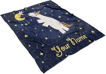 Personalized Corner Custom Girl Cute Unicorn Fleece Throw Blanket for Kids - Newborn Girls Baby Toddler Infants Blankets for Crib Bed Security Unicorns Elsa...