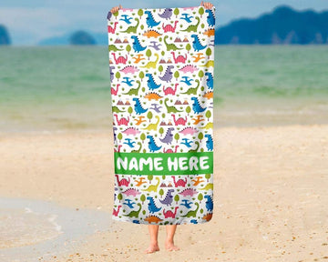 Personalized Dinosaur Towel for Kids - Custom Travel Beach Pool and Bath Towels for Adults Toddler Baby Boys Girls Elsa