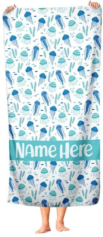 Personalized Colorful Jellyfish Towel - Custom Travel Beach Pool and Bath Towels for Adults Kids Toddler Baby Boys Girls