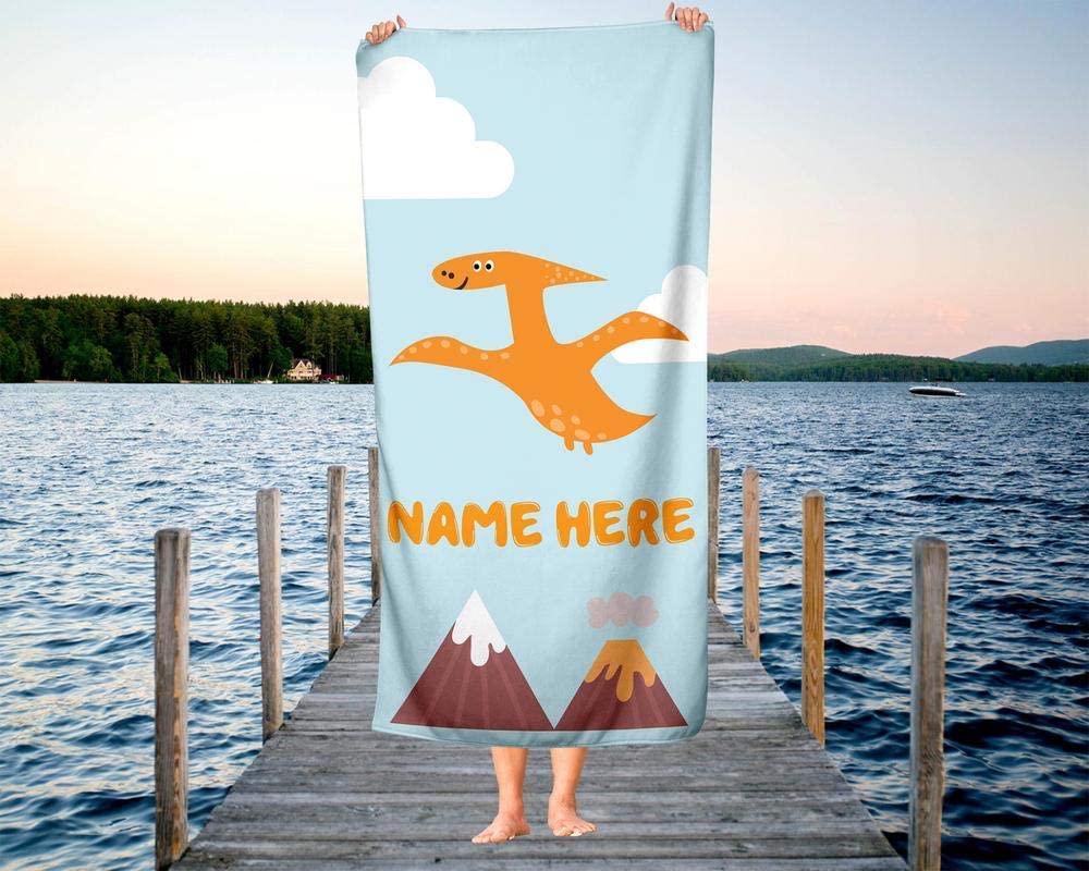 Extra Large Personalized Dinosaur T Rex Towel for Kids - Oversized Custom Travel Beach Pool and Bath Towels for Adults Toddler Baby Boys Girls Elsa