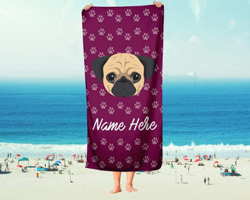 Personalized Corner Custom Pug Beach Towels - Extra Large Adults Childrens Towel for Outdoor Boy Girl Fun Pool Bath Kid Baby Toddler Boys Girls