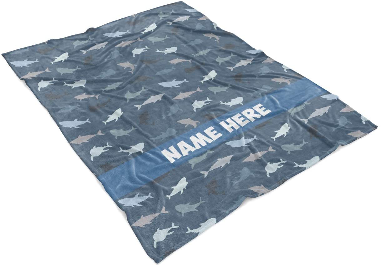 Personalized Custom Shark Pattern Fleece and Sherpa Throw Blanket - Lightweight Bedding Blankets and Gifts for Boys Girls Kids and Adults