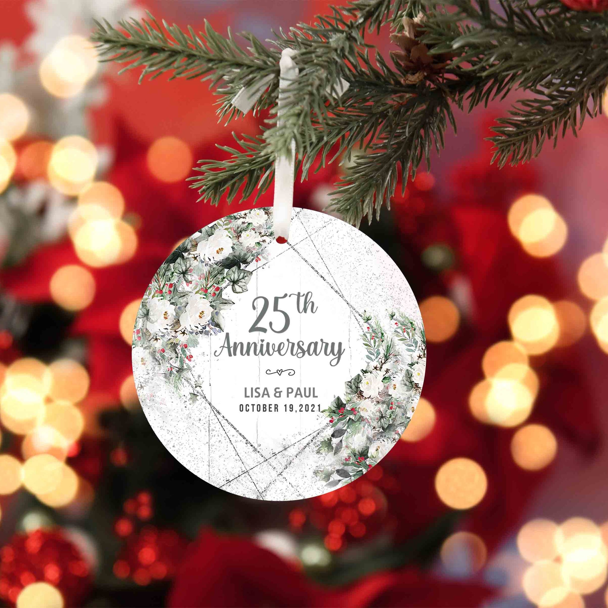Anniversary Ornament, Flower Ornament, Christmas Ornaments, Custom Name Ornaments, Custom Milestone Anniversary Ornaments