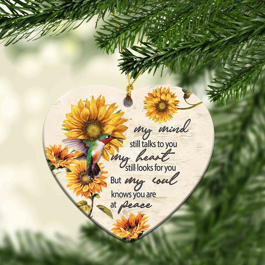 My Mind Still Talks To You My Heart Ornament, Sunflower Ornament, Hummingbird Ornament, Christmas Ornaments, Ornament Gifts