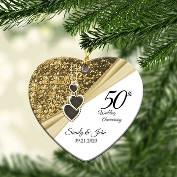 Anniversary Ornament, Heart Ornament, Custom Name Ornaments, Custom Milestone Anniversary Ornaments, Christmas Ornaments, Ornament Gifts