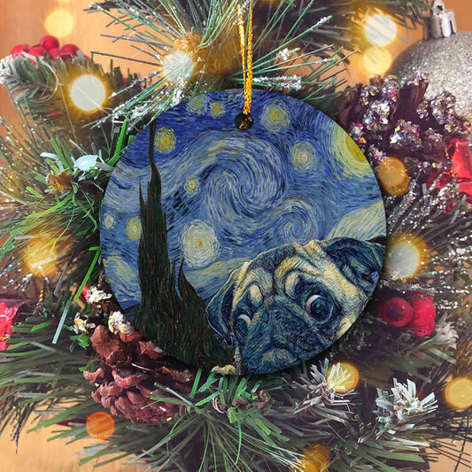 The Starry Night Ornament, Pug Ornament, Christmas Ornaments, Ornament Gifts, Ornament Decor, Holiday Ornament