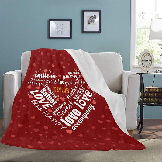 Custom Name Blanket, Personalized Name Blanket, Monogrammed Blankets, Heart Shape With Name Blanket, Grandma Blanket