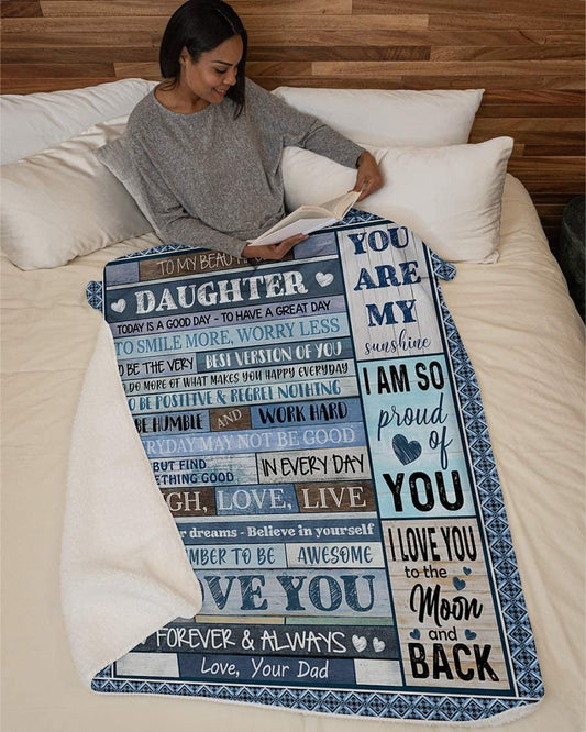 To My Daughter Blanket, I Love You to The Moon & Back Wooden Pattern Blanket, Best Gift for Daughter Son
