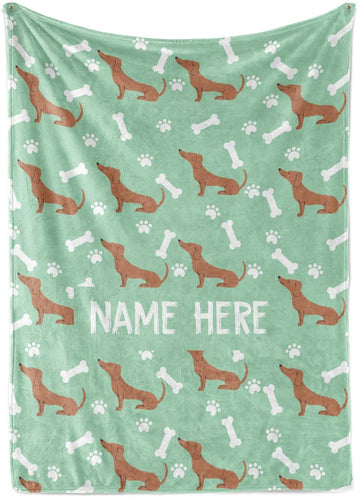Personalized Custom Dachshund Fleece and Sherpa Throw Blanket for Men Women Kids Babies - Dog Dogs Pet Blankets Perfect for Bedtime Bedding Gift