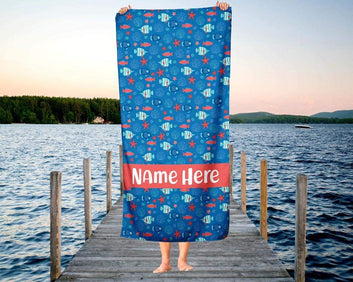 Extra Large Personalized Ocean Fish Towel for Kids - Oversized Custom Travel Beach Pool and Bath Towels for Adults Toddler Baby Boys Girls