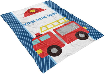 Personalized Custom Firetruck Fleece and Sherpa Throw Blanket for Boys, Girls, Kids, Baby - Toddler Fire Truck Blankets Perfect for Bedtime, Bedding, Crib...