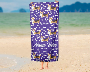 Extra Large Personalized Pet Corgi Towel for Men, Women, Kids, Babies - Oversized Custom Travel Beach Pool and Bath Towels for Adults Toddler Baby Boys Girls