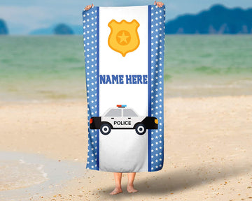 Personalized Police Car Polycotton Towel for Kids - Boys Girls Baby Toddler Infants Classic Policecar Cop Patrol Cars Theme Towels for Beach Bath Athletic...