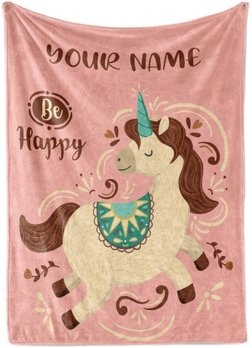 Personalized Custom Positive Vibes Unicorn Fleece and Sherpa Throw Blanket for Men, Women, Kids, Babies - Matching Pet Blankets Perfect for Bedtime, Bedding...