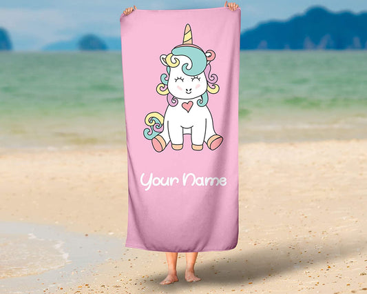 Personalized Unicorn Towel for Kids - Custom Travel Beach Pool and Bath Towels for Adults Toddler Baby Boys Girls