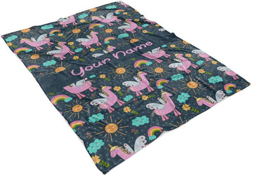 Personalized Unicorn Fleece Throw Blanket for Girls - Custom Pink Unicorns Patterns Blankets for Girl Kids Adults Baby