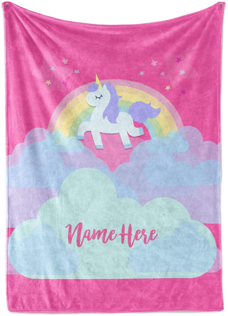 Personalized Magical Rainbow Unicorn Blanket for Kids, Teens, Girls, Women, Baby, Adult - Cute Pink Mink Fleece Plush Sherpa Throw Blankets Perfect as Cozy...