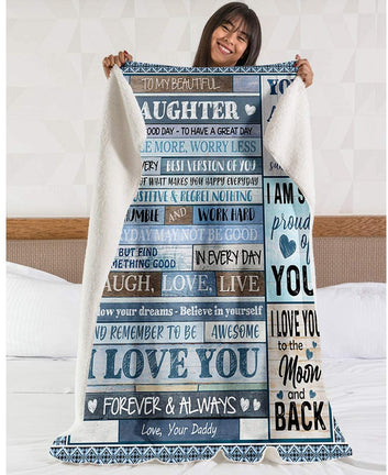 To My Daughter Blanket, I Love You to The Moon & Back Wooden Pattern Blanket, Best Gift for Daughter Son