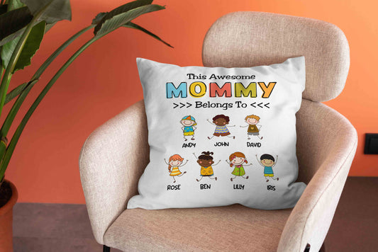 This Awesome Mommy Belongs To Pillow, Mommy Pillow, Child Pillow, Personalized Name Pillows, Family Pillow