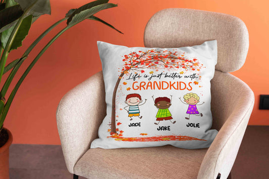 Life Is Just Better With Grandkids Pillow, Child Pillow, Grandkid Pillow, Personalized Name Pillows
