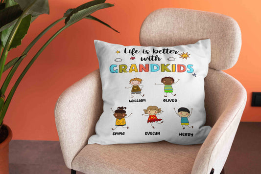 Life Is Better With Grandkids Pillow, Child Pillow, Grandkid Pillow, Personalized Name Pillows, Family Pillow