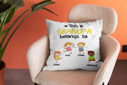This Grandpa Belongs To Pillow, Child Pillow, Grandpa Pillow, Personalized Name Pillows, Family Pillow, Gift Pillow