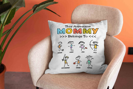 This Awesome Mommy Belongs To Pillow, Mom Pillow, Child Pillow, Sport Pillow, Personalized Name Pillows, Family Pillow