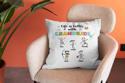 Life Is Better With Grandkids Pillow, Grandkid Pillow, Child Pillow, Custom Name Pillow, Family Pillow