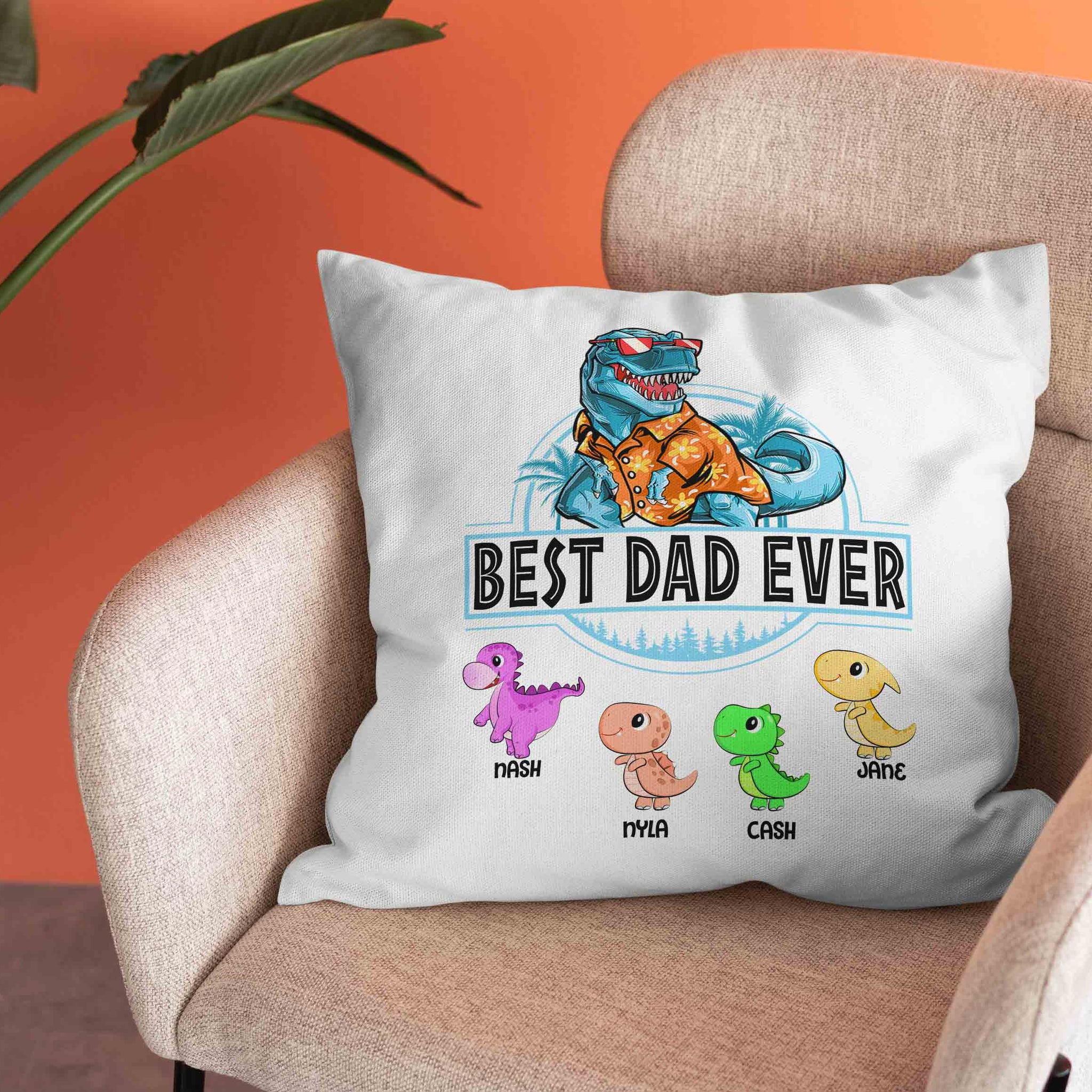 Best Dad Ever Pillow, Dad Pillow, Dinosaur Pillow, Personalized Name Pillows, Family Pillow, Pillow Gift