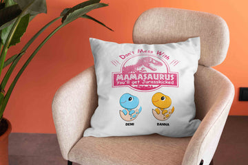 Don't Mess With Mamasaurus Pillow, Mama Pillow, Dinosaur Pillow, Personalized Name Pillows, Family Pillow
