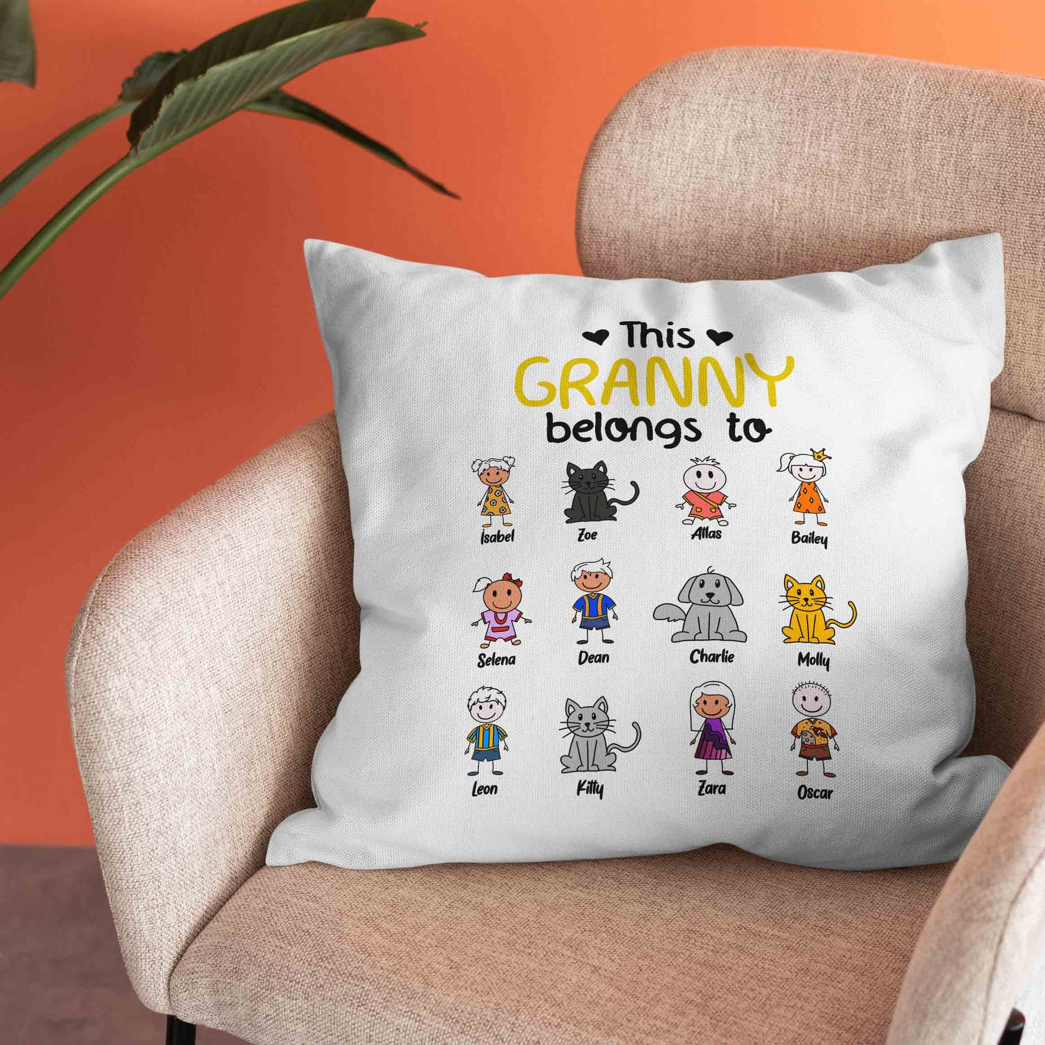 This Granny Belongs To Pillow, Cat Pillow, Kid Pillow, Dog Pillow, Personalized Name Pillows, Family Pillow