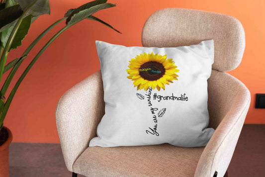 You Are My Sunshine Pillow, Grandma Pillow, Sunflower Pillow, Family Pillow, Custom Name Pillow, Gift Pillow