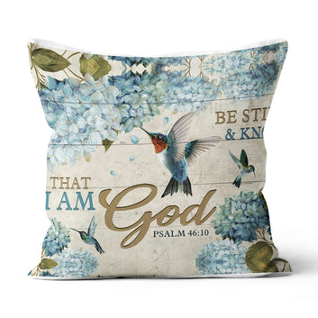 Hummingbird Throw Pillow, Be Still And Know That I Am God Linen Throw Pillow