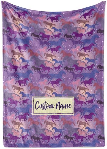 Personalized Galaxy Horse Pattern Fleece Throw Blanket - Blankets with Horses for Girls Kids Winter Warmth Bedding Saddle Up