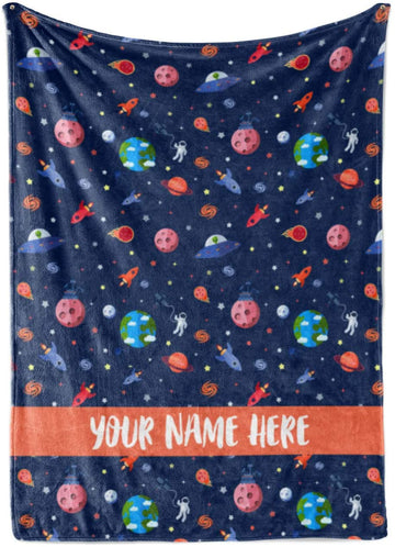 Personalized Outer Space Themed Fleece Throw Blanket for Kids - Boys, Girls, Toddlers Solar System, Galaxy, Stars, Planets Blanket