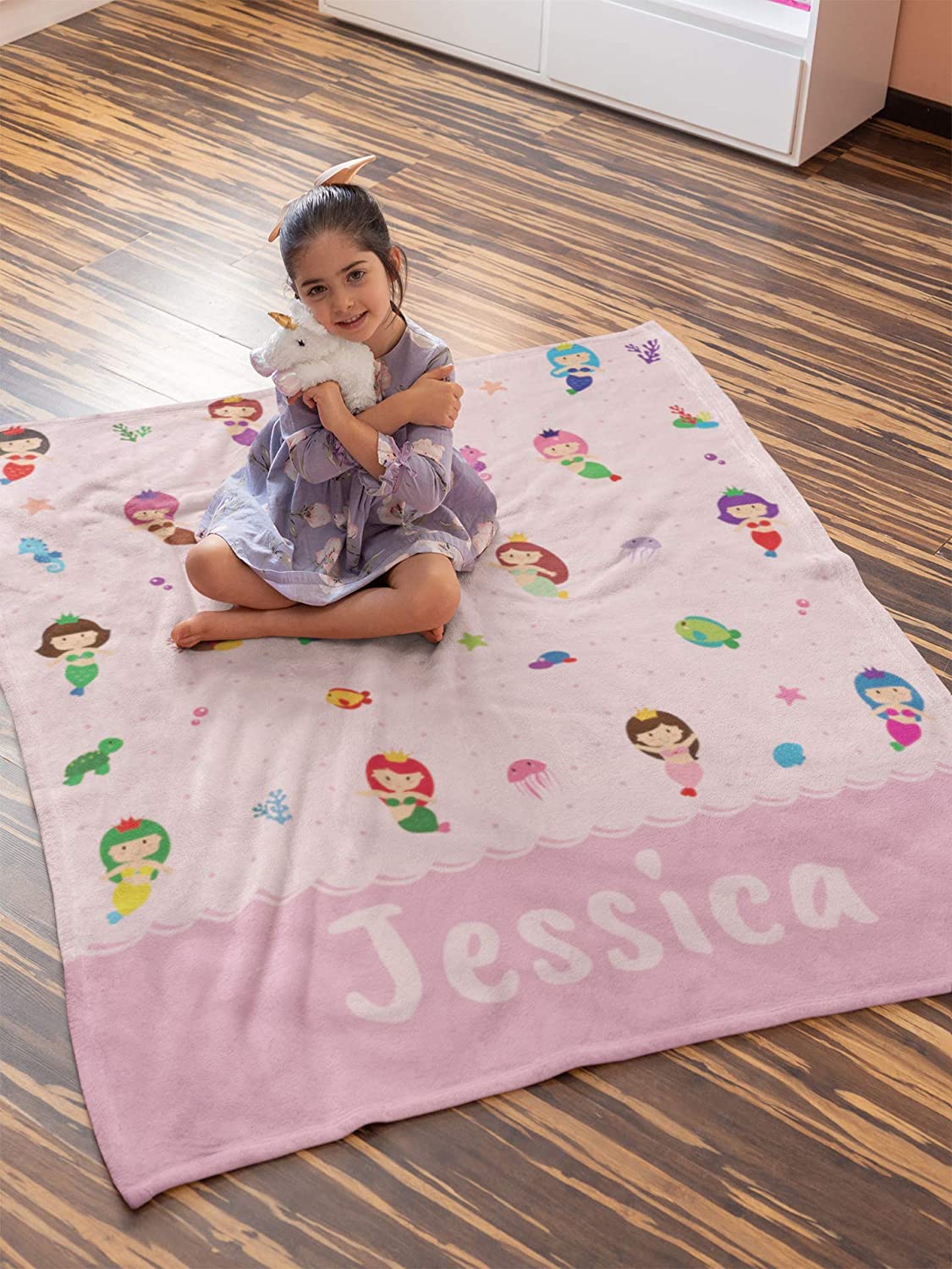 Personalized Custom Cozy Plush Fleece Blanket (Mermaid), Ships from US - Add Your Name - Customizable Throw Keepsake Blanket Babies, Boys, Girls, Toddlers...