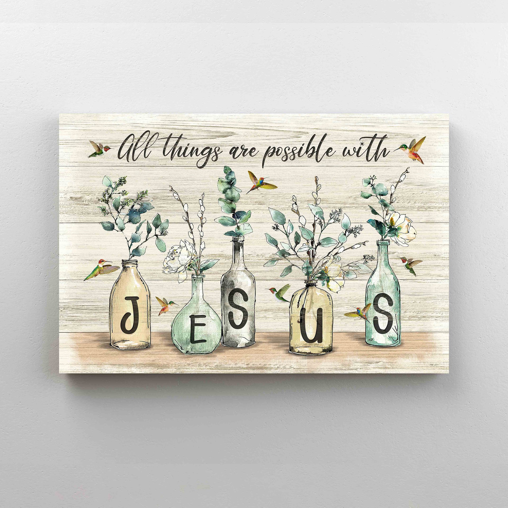 All Things Are Be Possible With Jesus Canvas, God Canvas, Hummingbird Canvas
