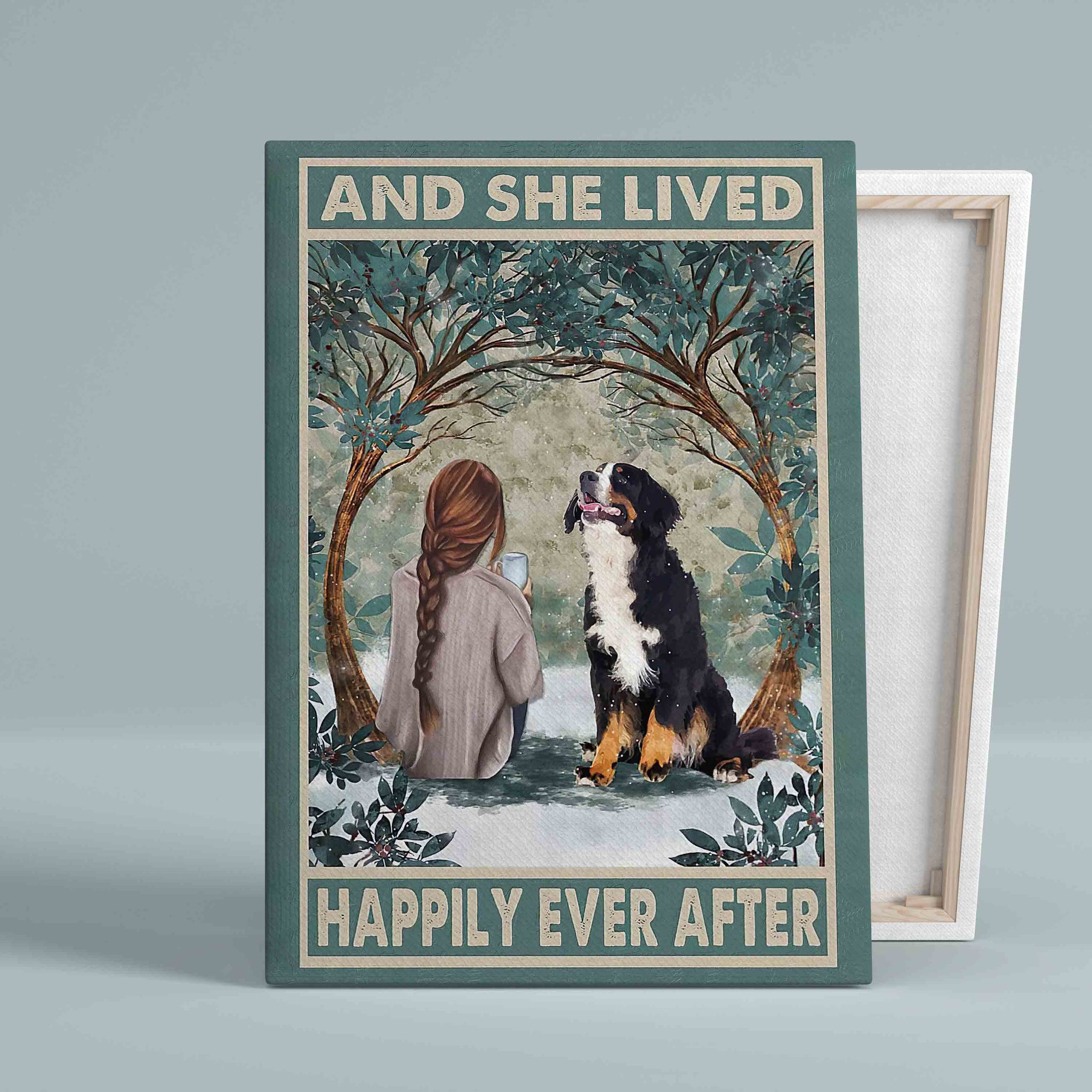 And She Lived Happily Ever After Canvas, Bernese Mountain Dog Canvas, Girl Canvas