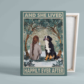 And She Lived Happily Ever After Canvas, Bernese Mountain Dog Canvas, Girl Canvas