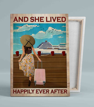 And She Lived Happily Ever After Canvas, Girl Travel Canvas, Summer Canvas, Vacation Canvas