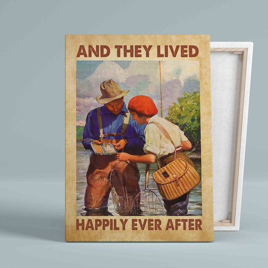 And They Lived Happily Ever After Canvas, Fishing Canvas, Vintage Canvas, Wall Art Canvas