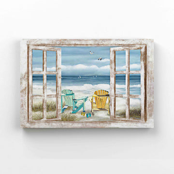 Beach Canvas, Rustic Window Canvas, Wall Art Canvas, Gift Canvas