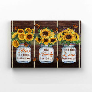 Bless The Food Before Us Canvas, Sunflower Canvas, Butterfly Canvas, Wall Art Canvas