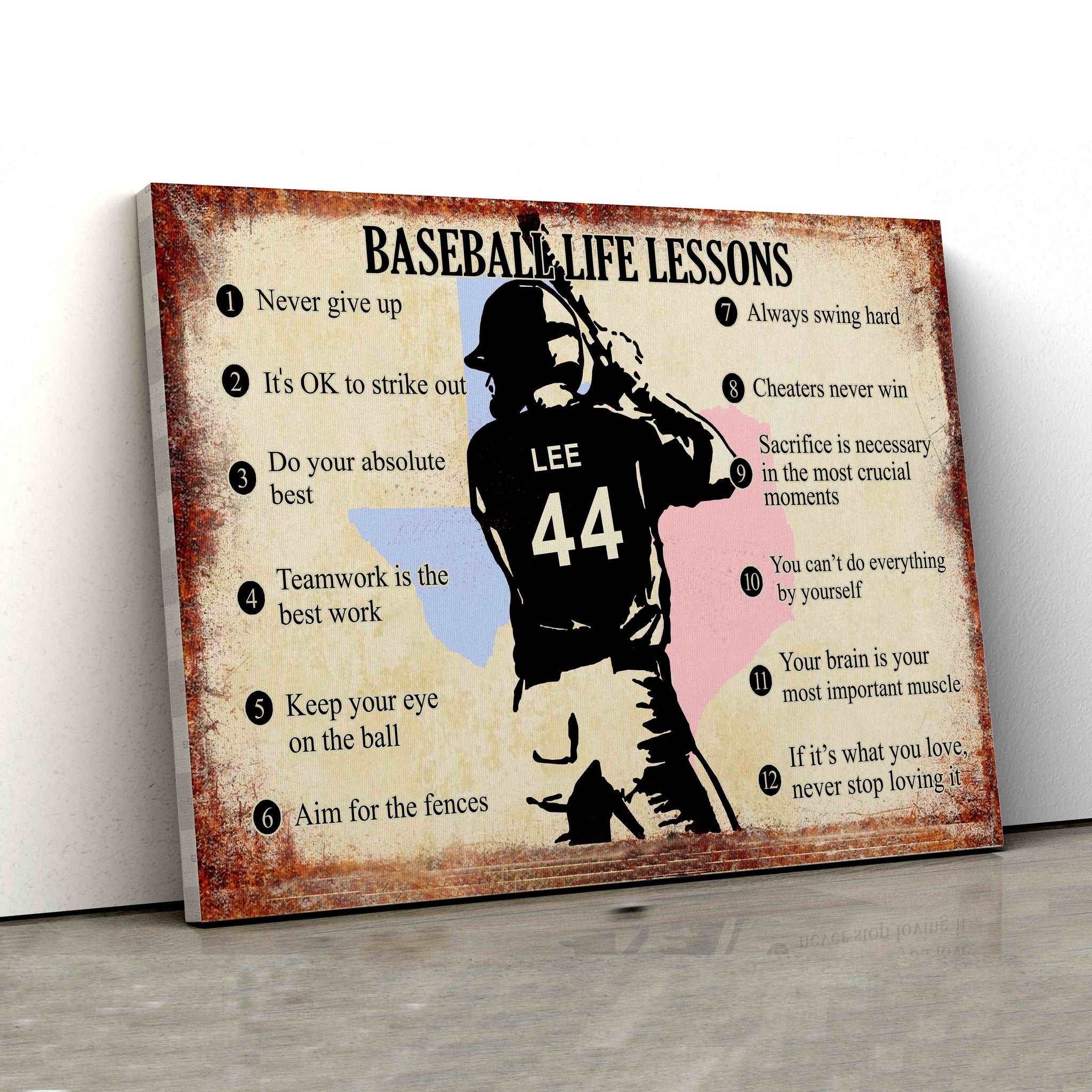 Baseball Life Lessons Canvas, Baseball Canvas, Sport Canvas, Custom Name Canvas, Canvas Wall Art