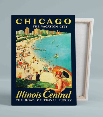 Chicago Canvas, Illinois Central Canvas, Beach Canvas, Vacation Canvas, Travel Canvas, Gift Canvas